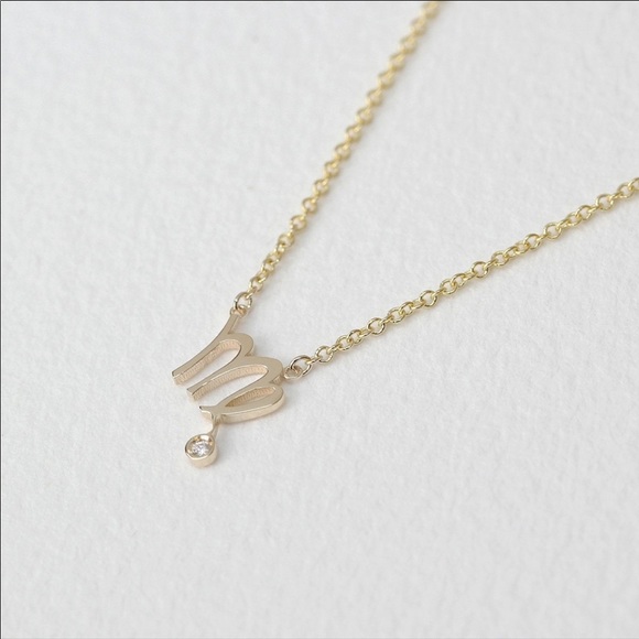 SOLD // 14K SOLID GOLD VIRGO ZODIAC SIGN DIAMOND NECKLACE - Picture 1 of 6